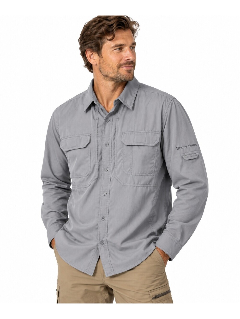 Royal Robbins Convertible Sleeve Hiking Fishing Travel Shirt Mens XL Gray 2010